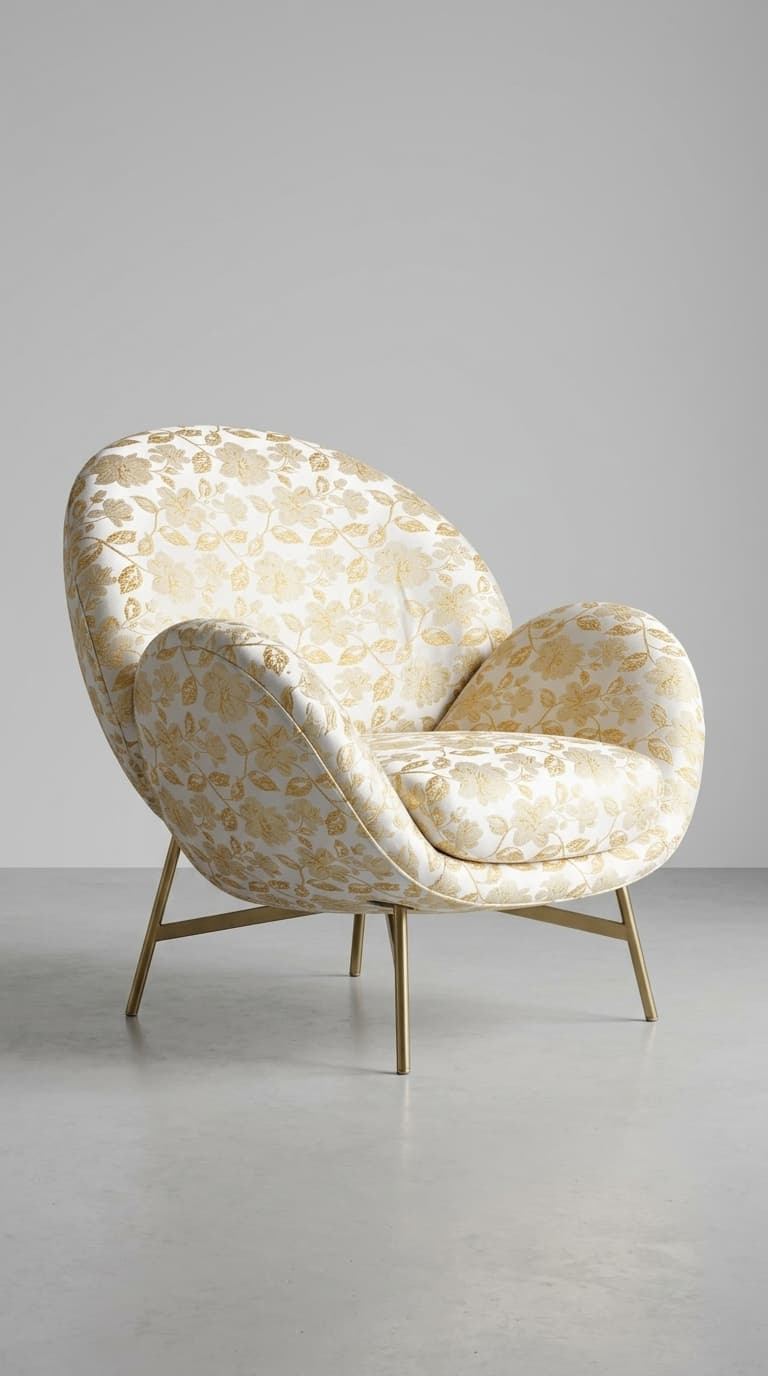 Decorative armchair with floral pattern on a plain background