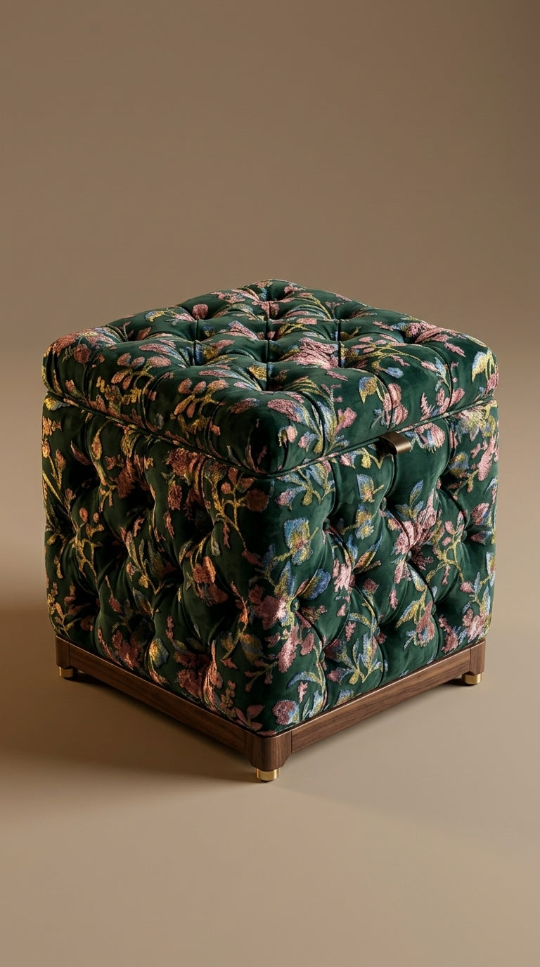 Floral patterned ottoman on a beige background