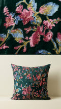 Floral embroidered pillow with a matching fabric background