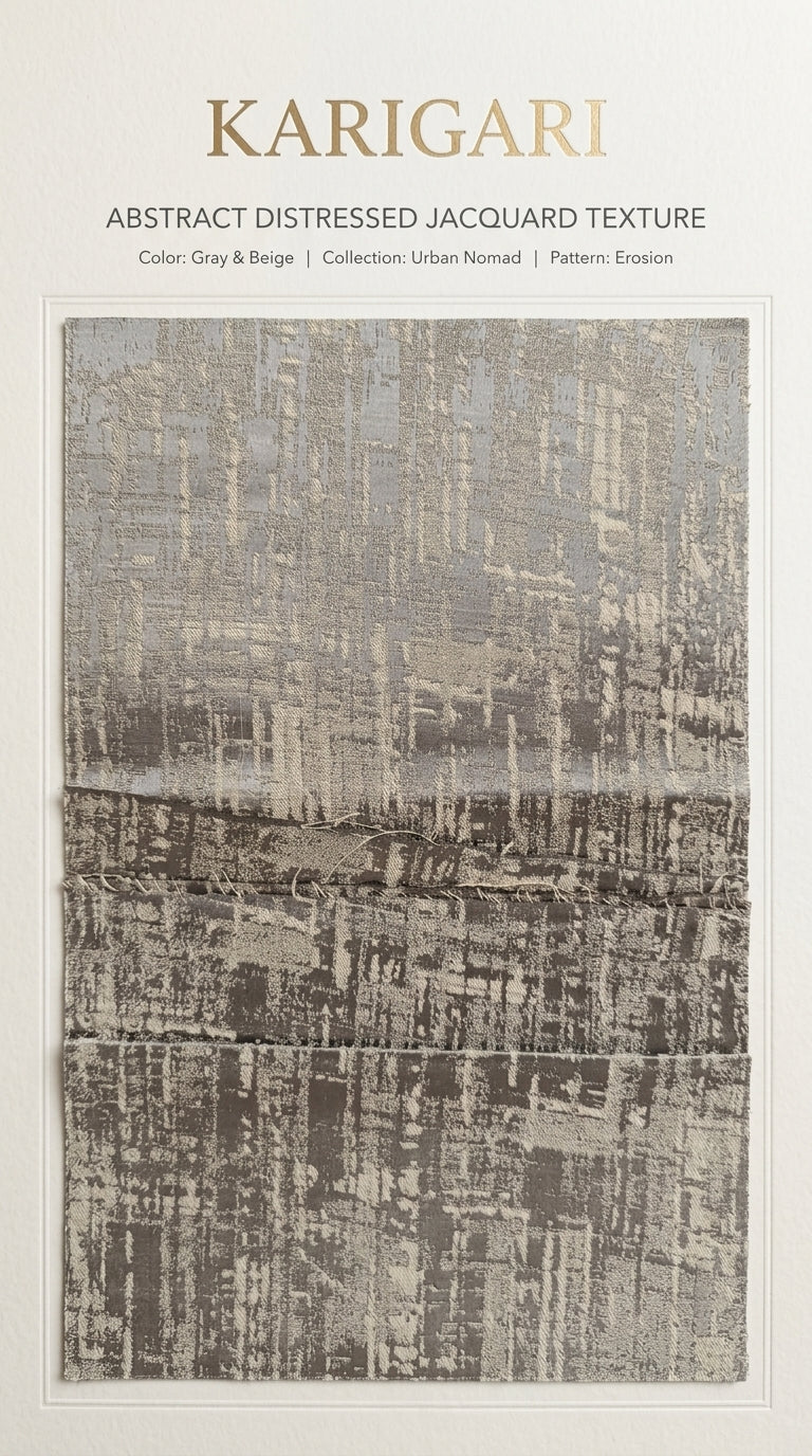 Abstract Satin Fabric — Grey & Ivory