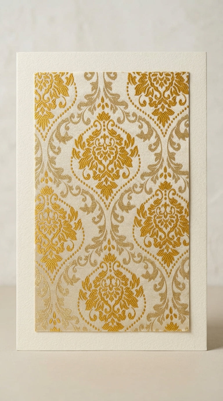 Damask Satin Fabric — Ivory & Gold