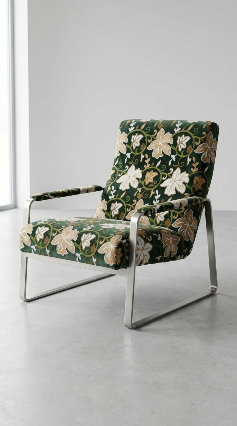 Forest Green Velvet Crewel Embroidery Fabric