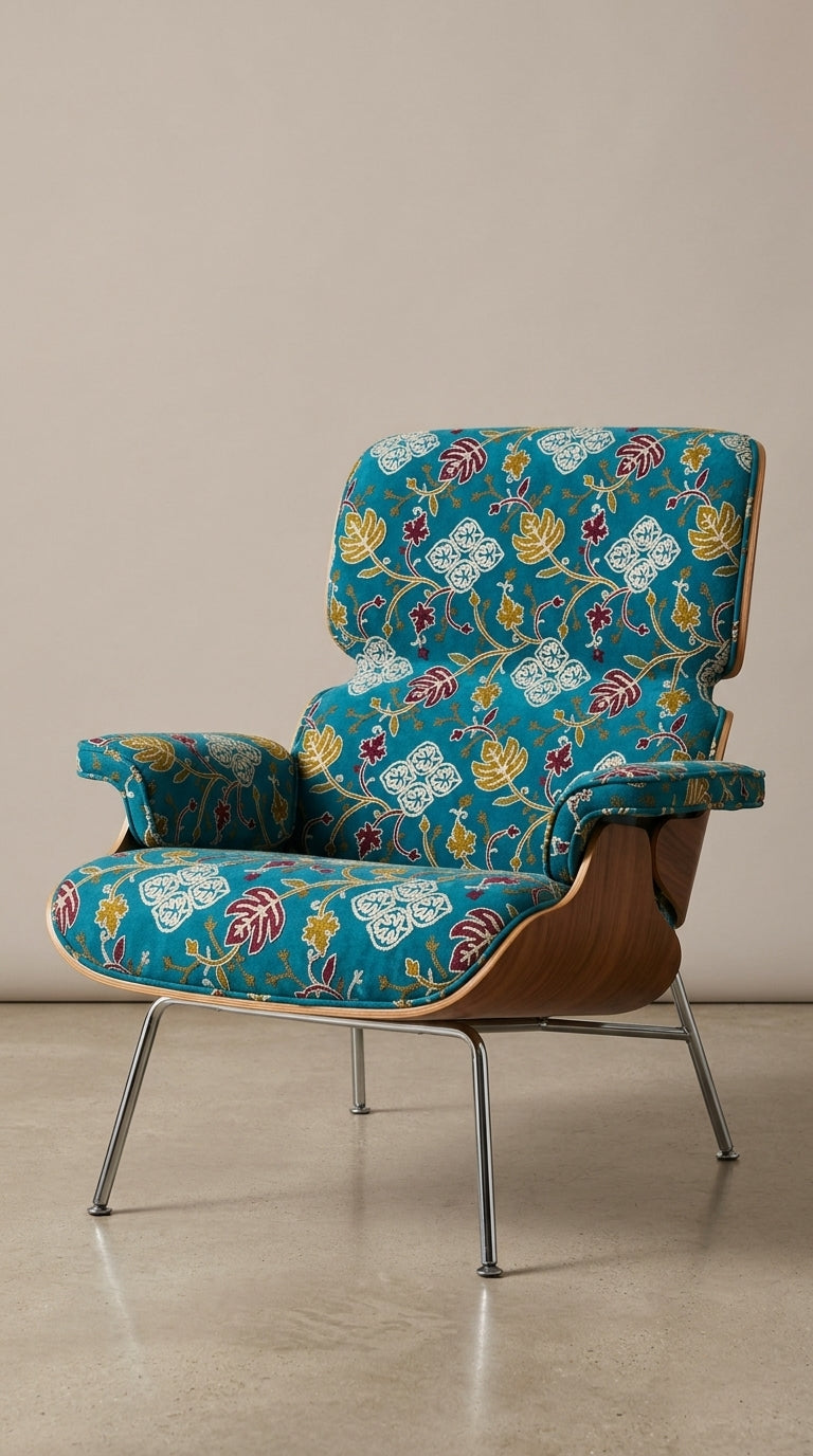 Teal Velvet Crewel Embroidery Fabric