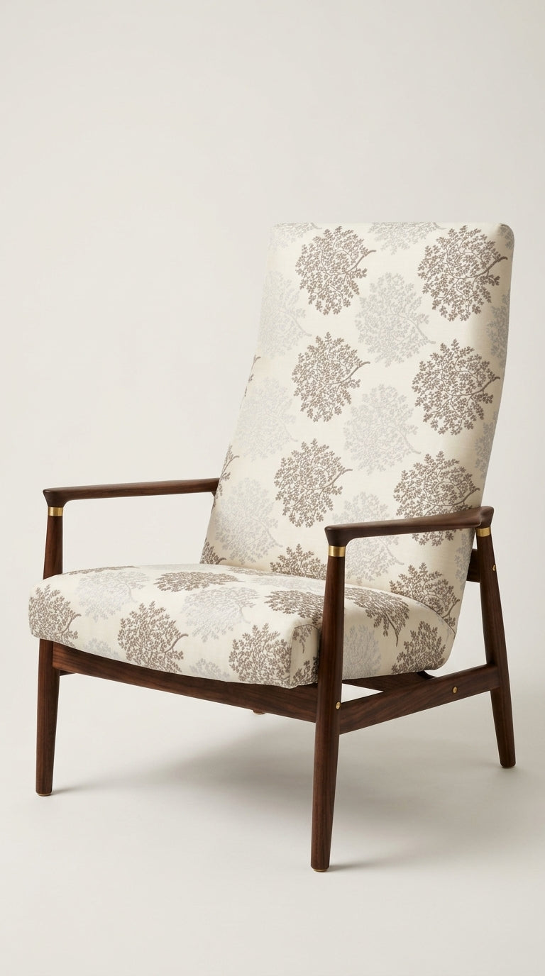 Silver Botanical Jacquard Fabric — Ivory & Grey