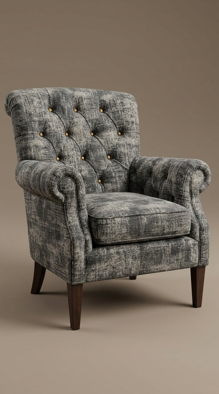 Abstract Distressed Jacquard Silk Fabric — Charcoal & Beige Premium