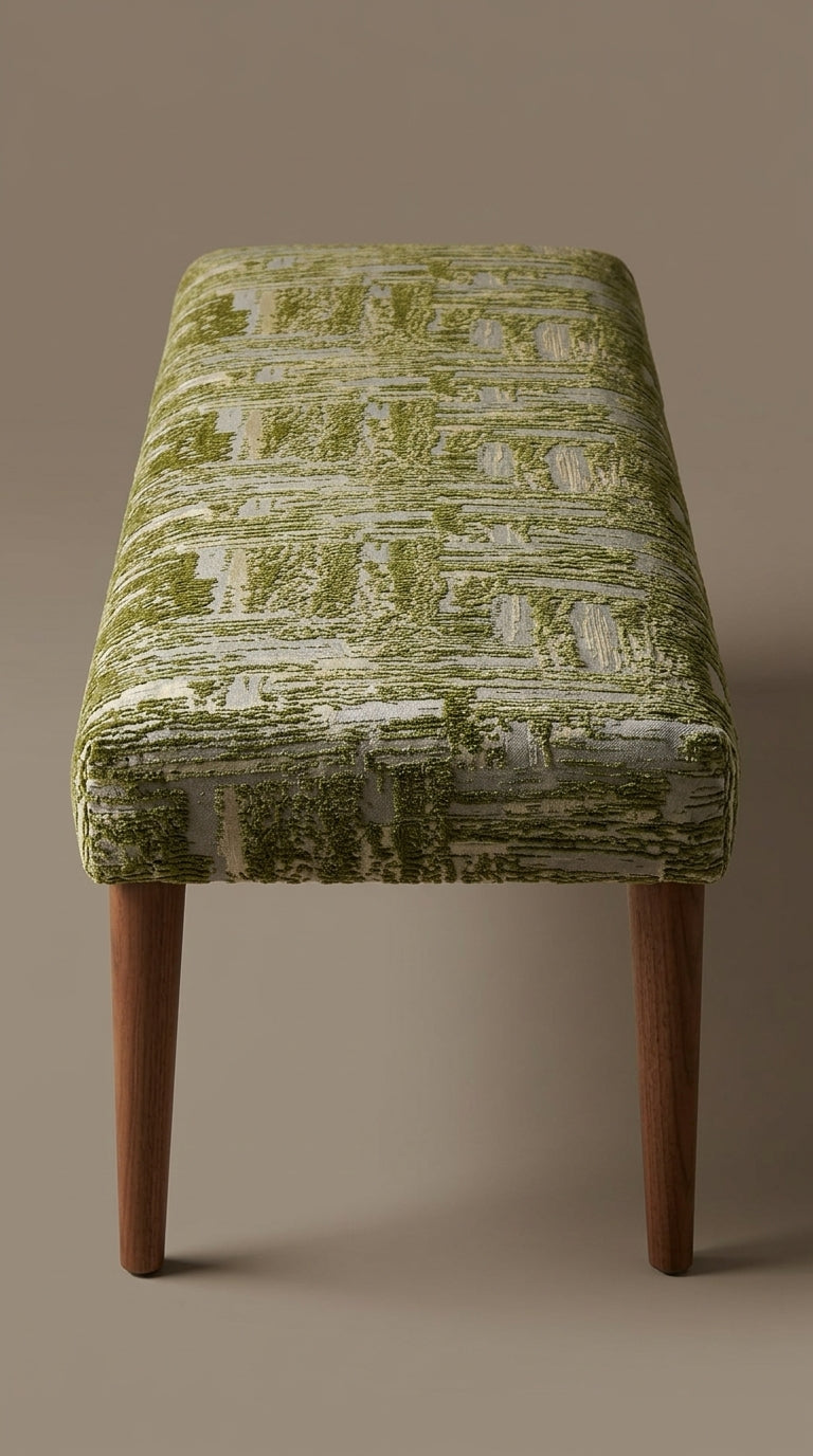 Textured Chenille Jacquard Fabric — Olive Green & Ivory