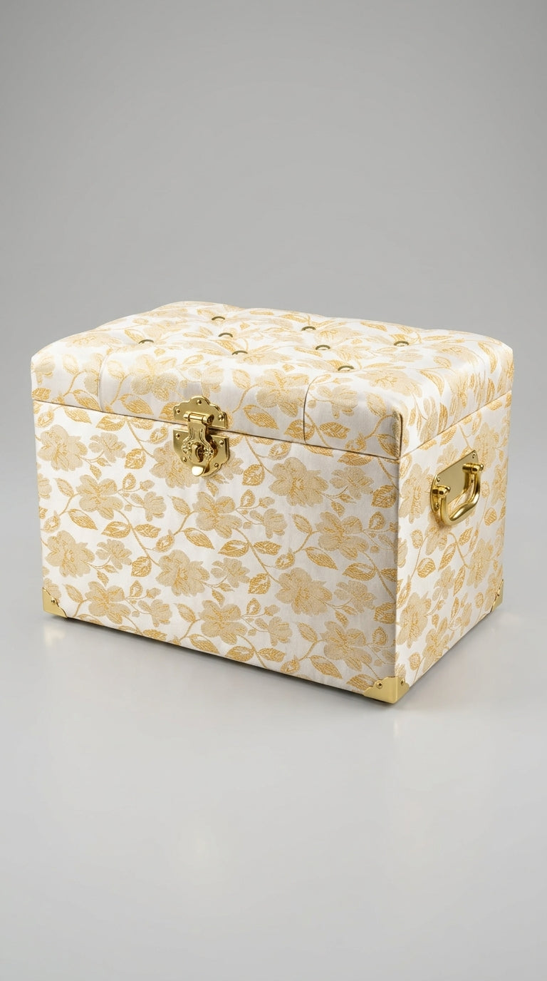 Gold Floral Jacquard Fabric — Ivory & Gold