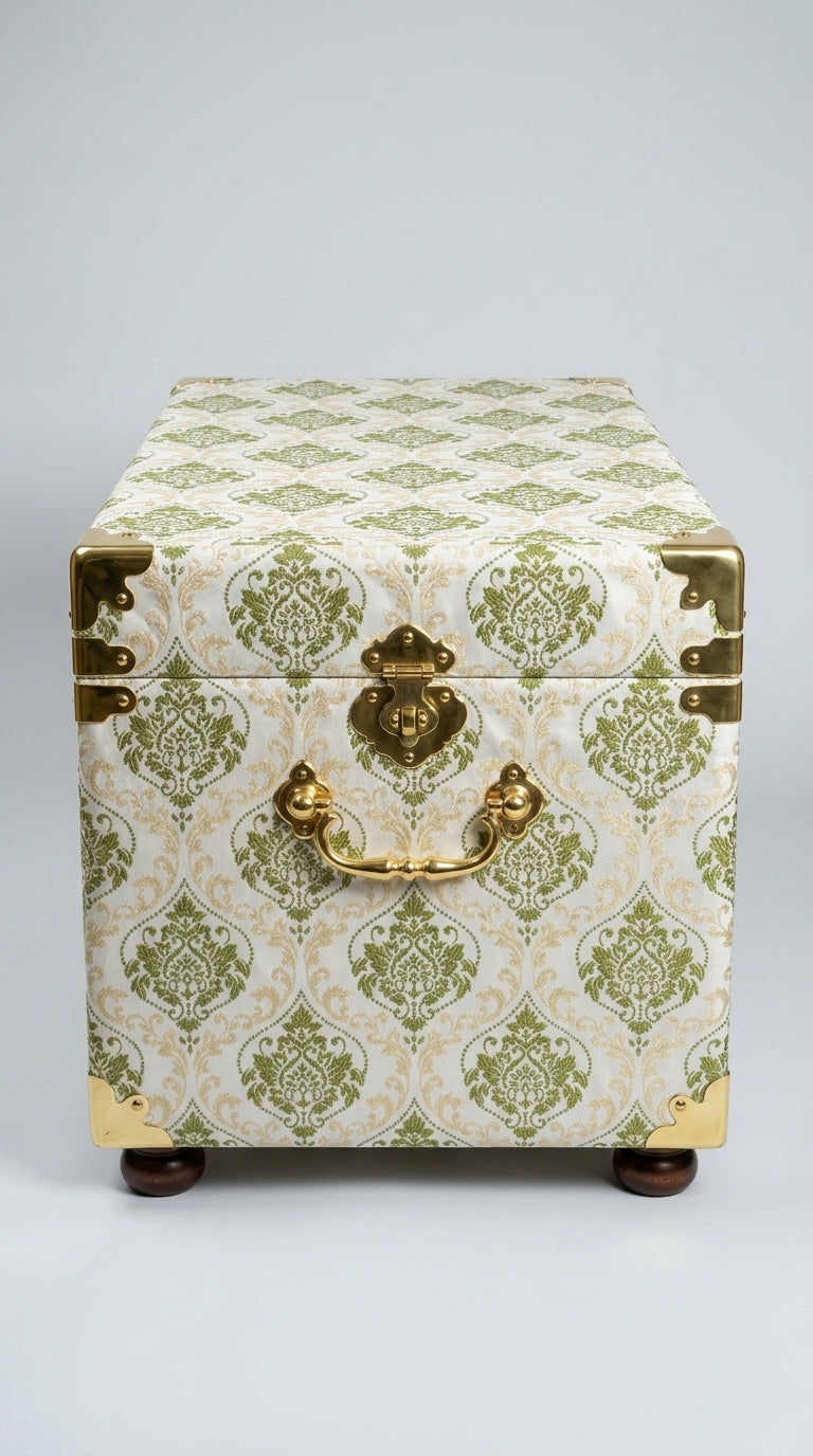 Green Damask Embroidered Fabric — Ivory & Olive