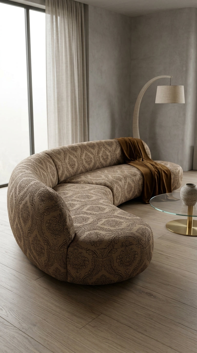 Damask Jacquard Silk Fabric — Gold & Taupe Premium