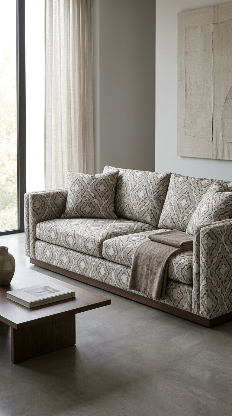 Ikat Diamond Jacquard Fabric — Ivory & Taupe Premium