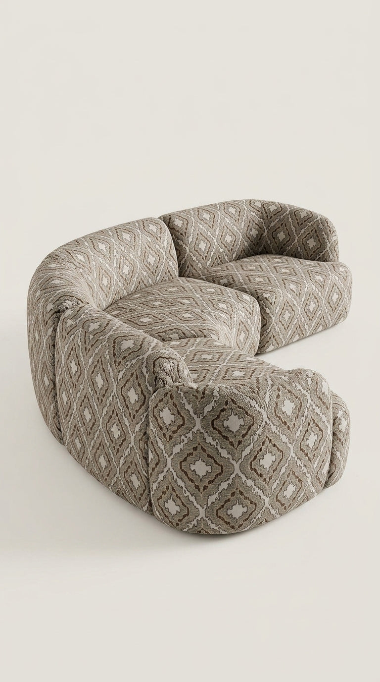 Ikat Medallion Jacquard Fabric — Taupe & Ivory