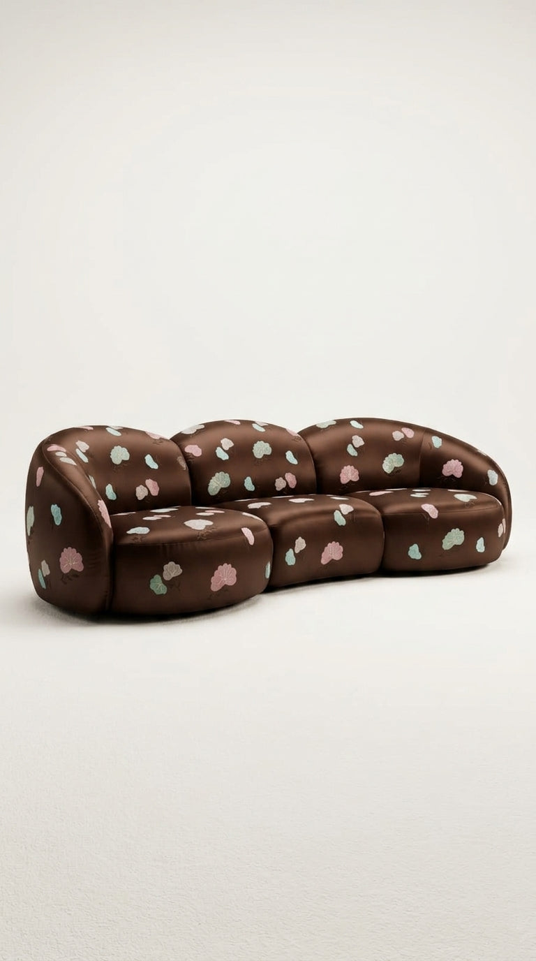 Chocolate Brown Velvet Scattered Floral Embroidery Fabric