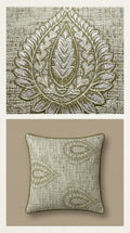 Paisley Embroidered Satin Fabric — Olive & Ivory
