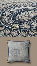 Paisley Embroidered Satin Fabric — Indigo & Taupe