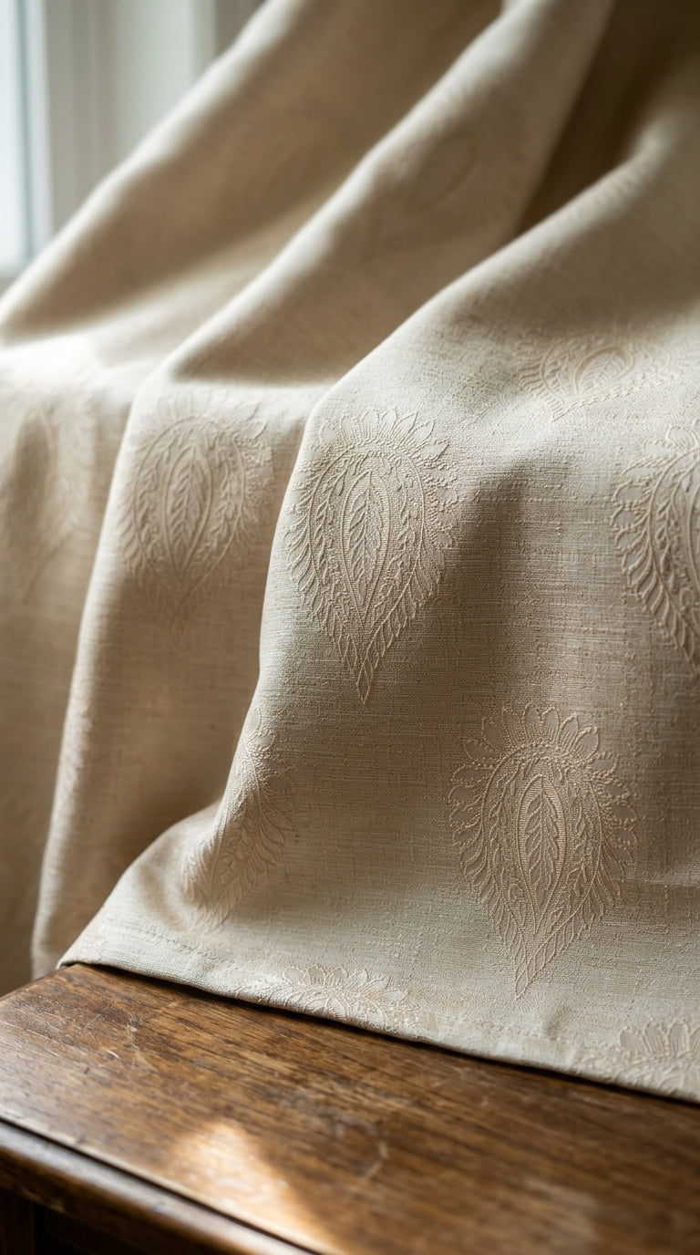 Embroidered Satin Fabric — Paisley Gold & Mauve