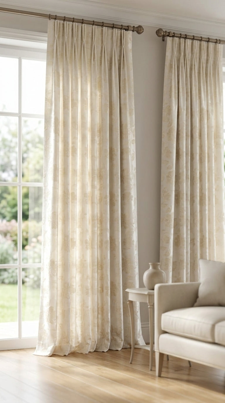 Ivory Satin Fabric with Champagne Rose Jacquard