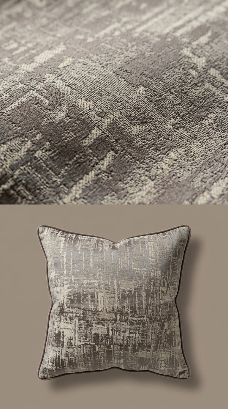 Abstract Satin Fabric — Grey & Ivory