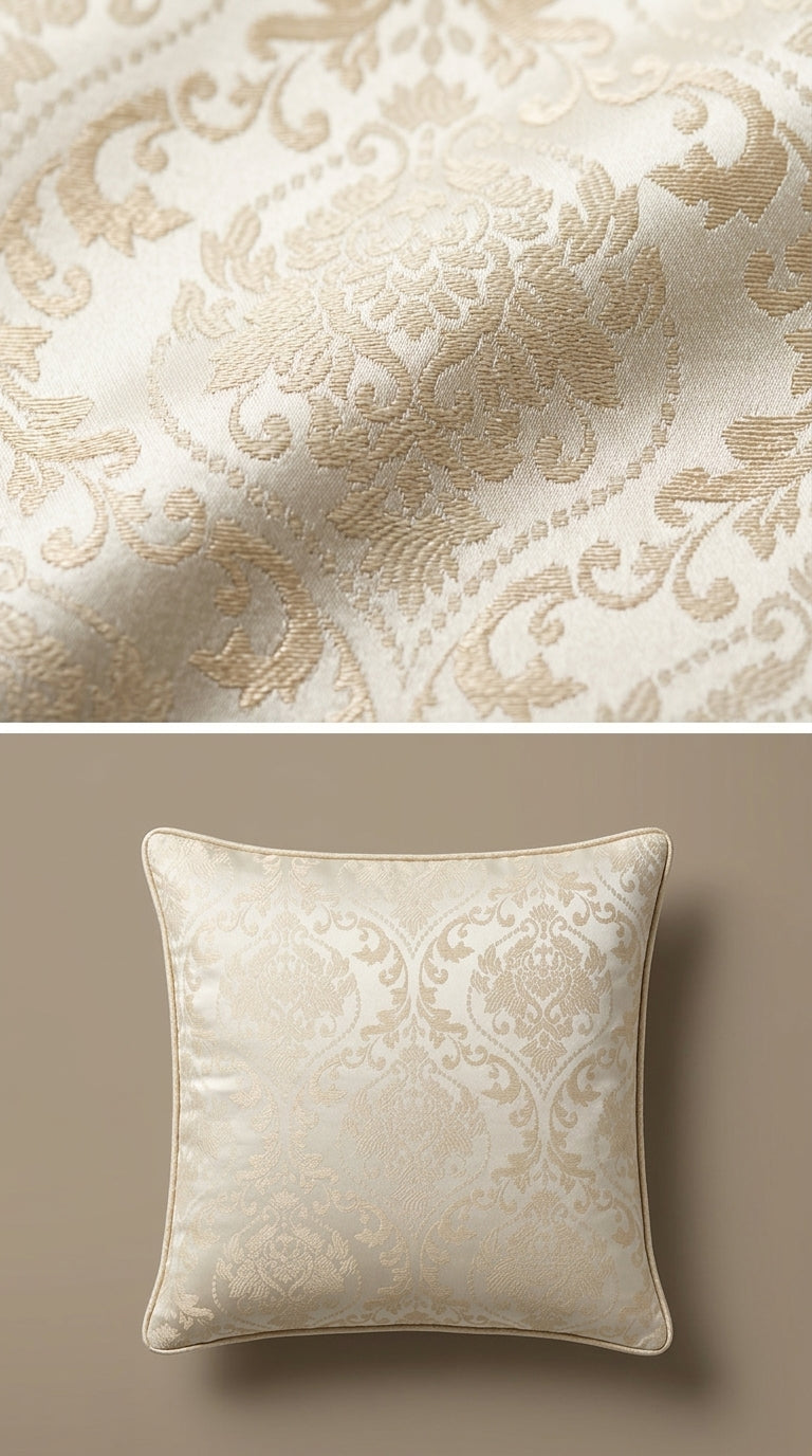 Damask Satin Fabric — Ivory & Champagne Gold