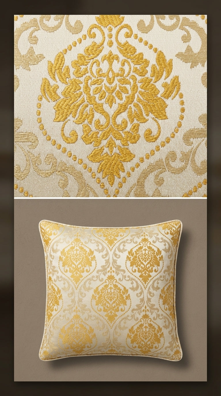 Damask Satin Fabric — Ivory & Gold