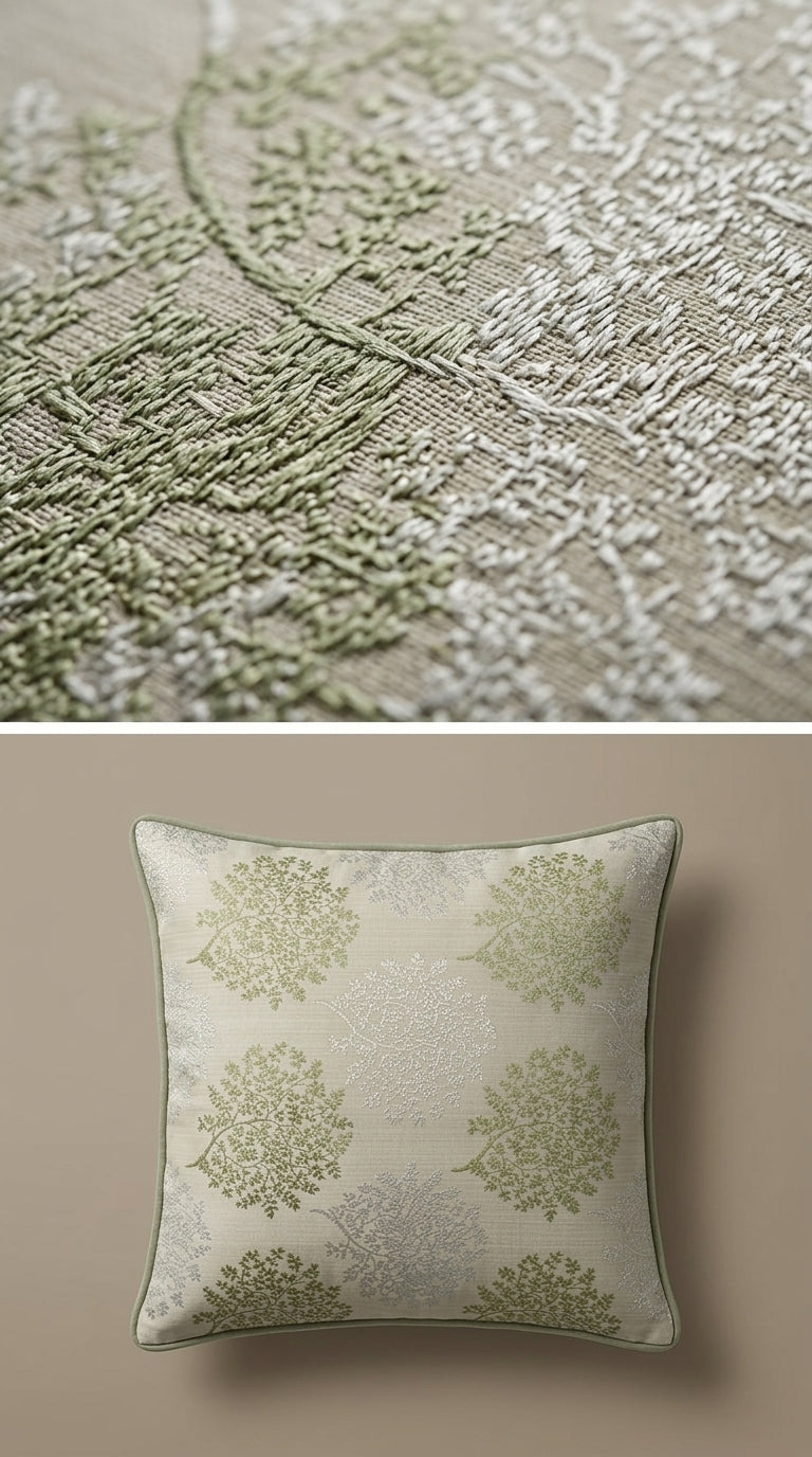 Tree Canopy Satin Fabric — Sage Green Tone-on-Tone