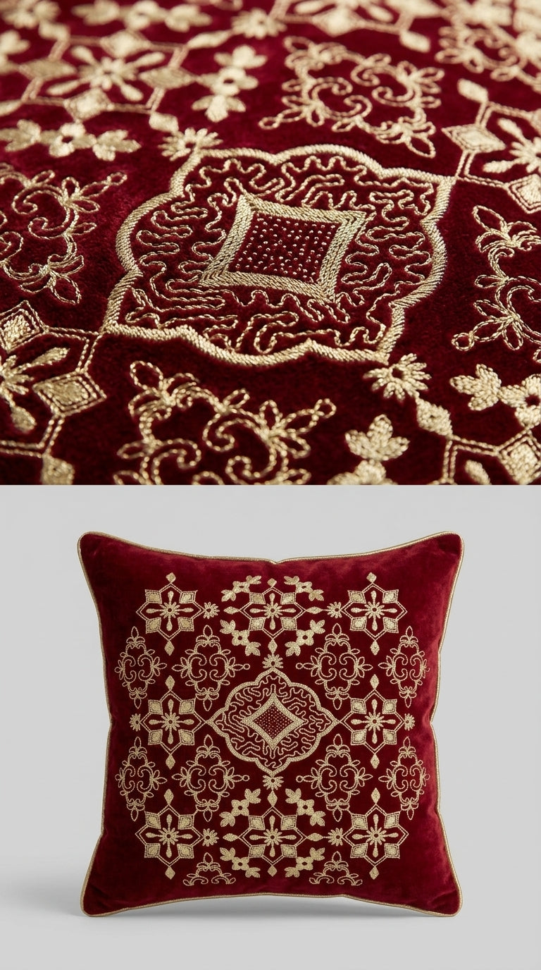 Burgundy Velvet Zari Embroidery Fabric