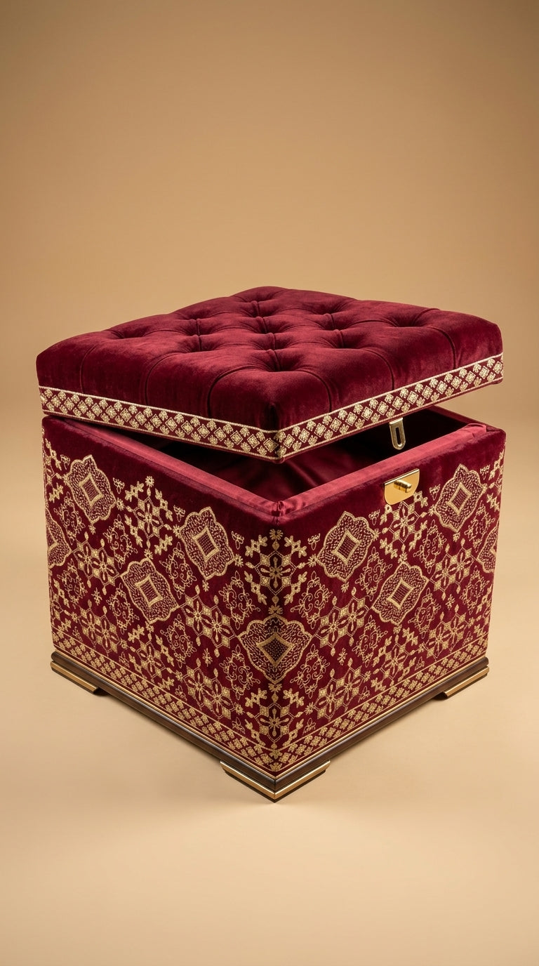 Burgundy Velvet Zari Embroidery Fabric