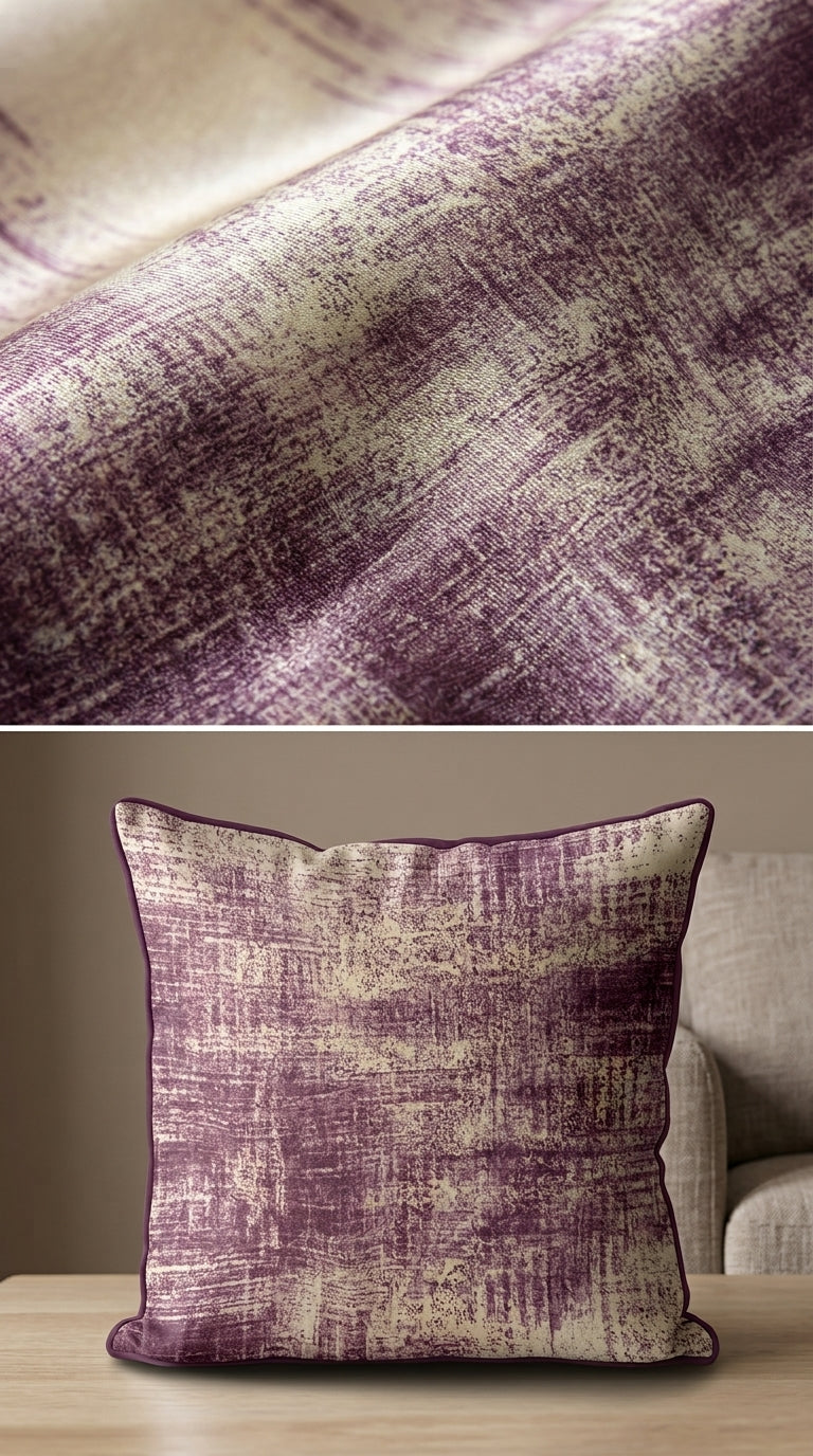 Abstract Distressed Jacquard Silk Fabric — Plum & Ivory Premium
