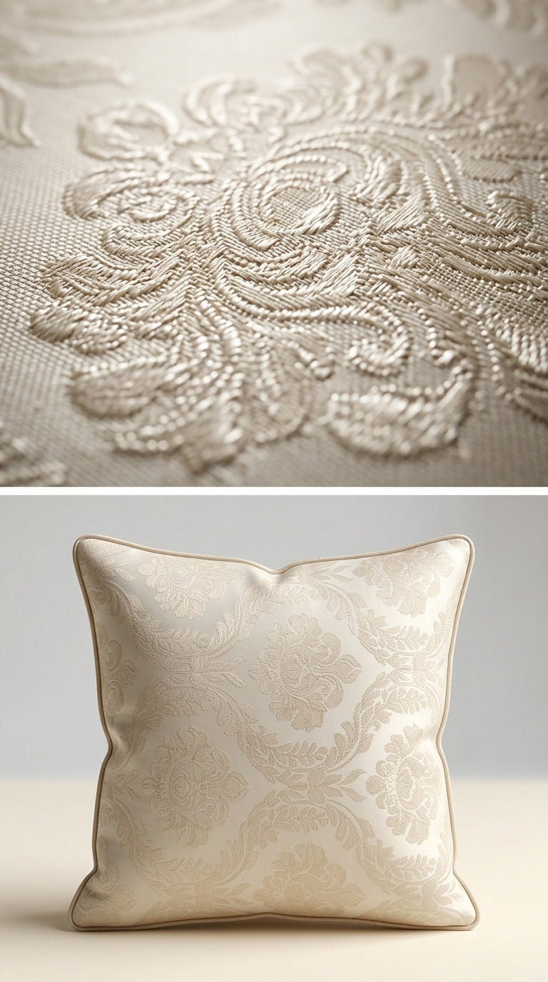 Damask Jacquard Silk Fabric — Ivory Tonal Premium