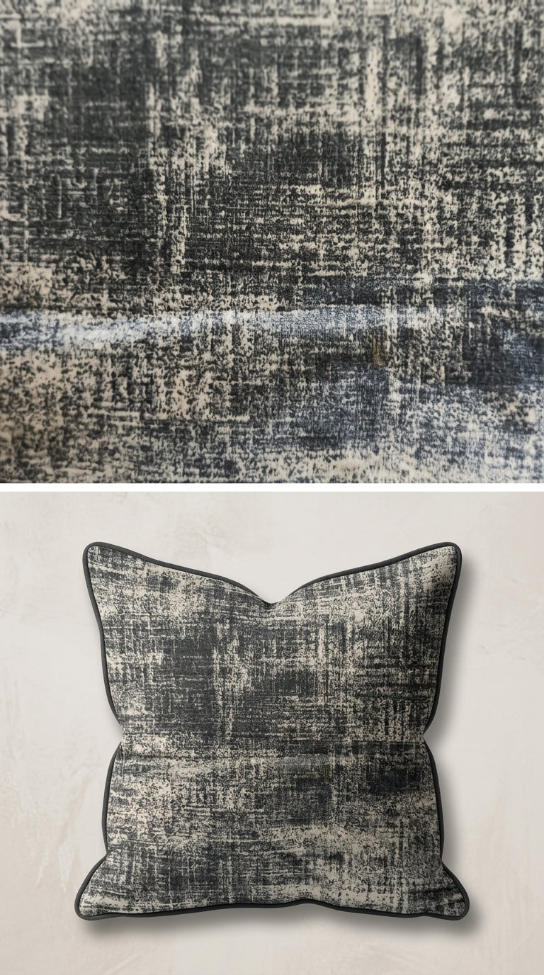 Abstract Distressed Jacquard Silk Fabric — Charcoal & Beige Premium