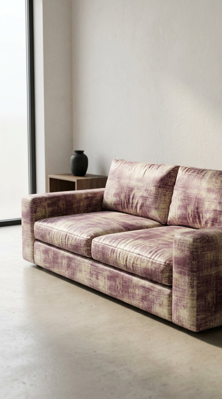 Abstract Distressed Jacquard Silk Fabric — Plum & Ivory Premium
