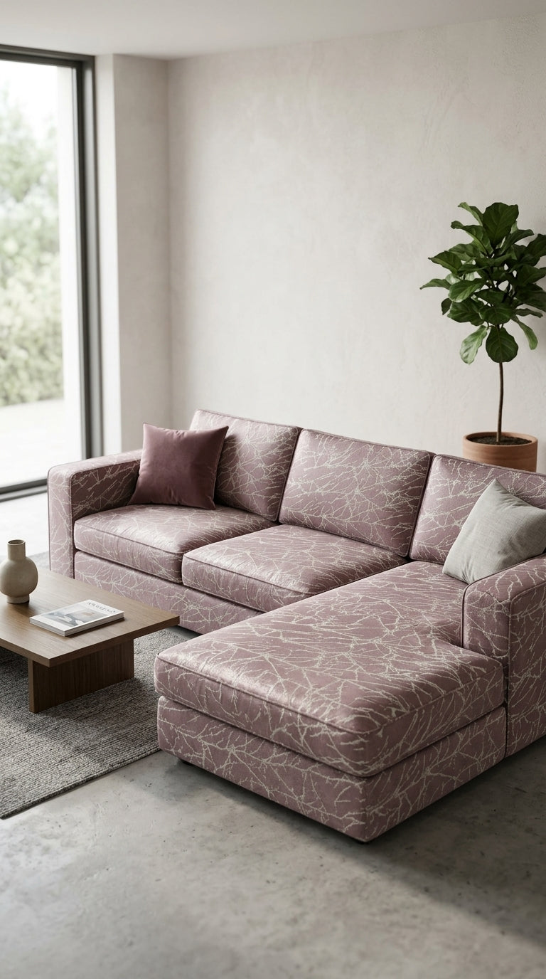 Branch Jacquard Silk Fabric — Mauve & Ivory Premium