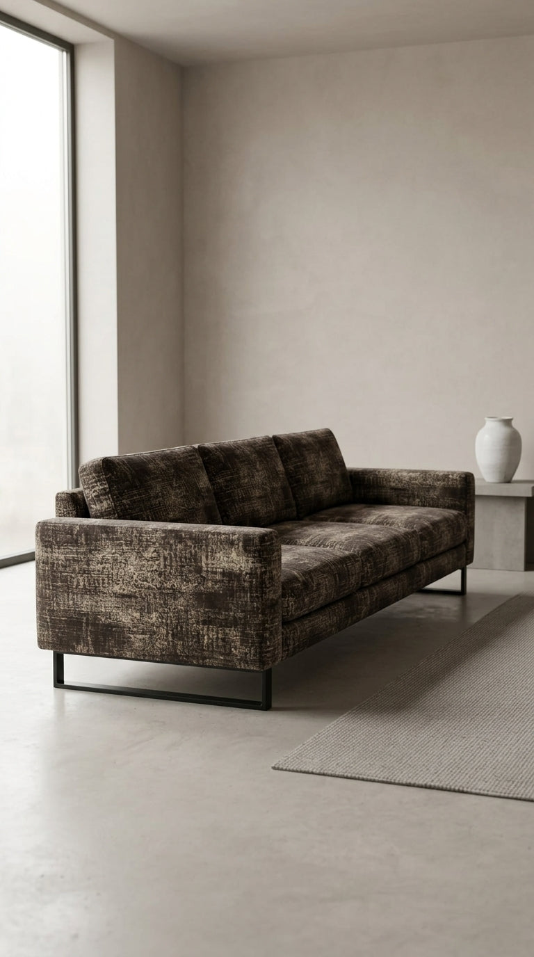 Abstract Distressed Jacquard Silk Fabric — Espresso & Beige Premium