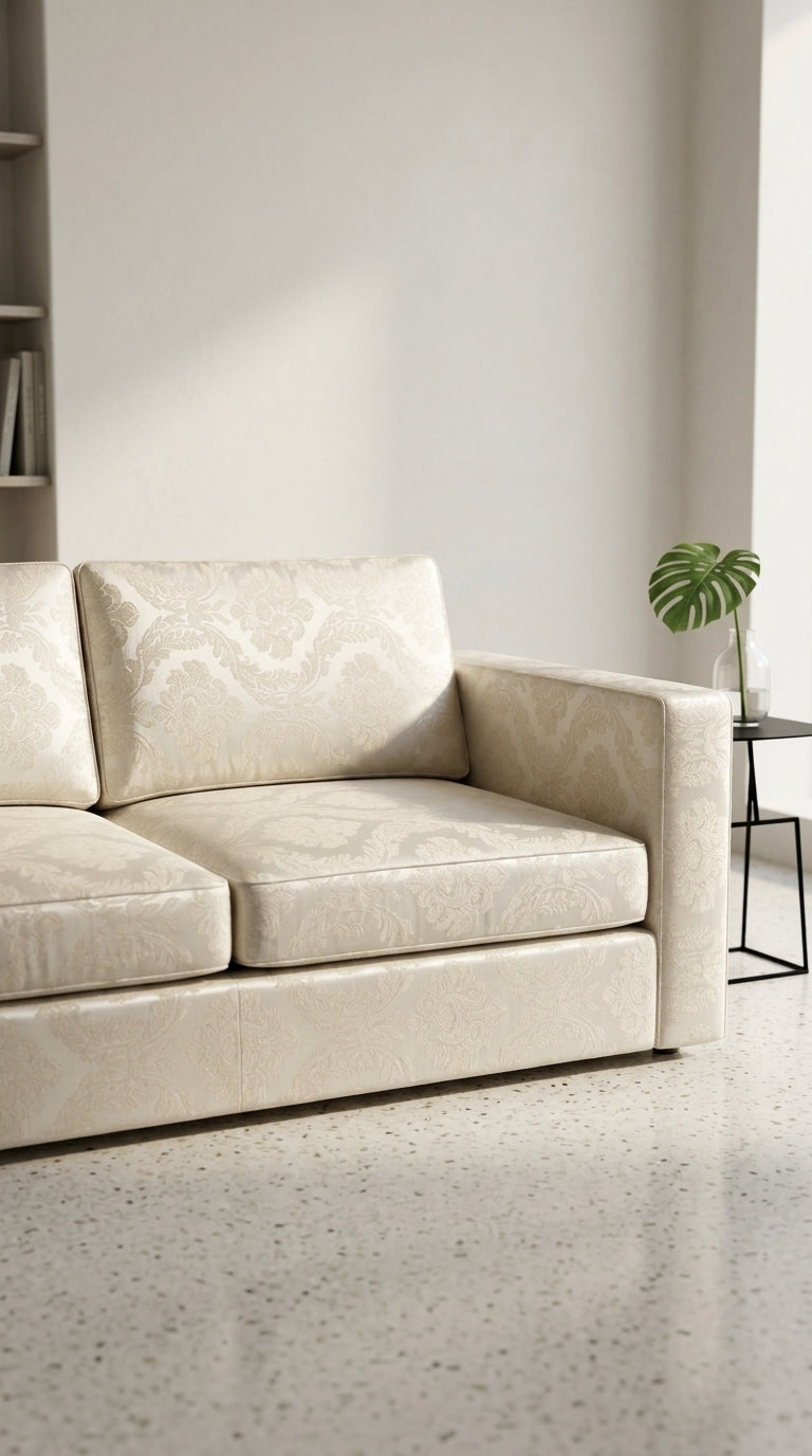 Damask Jacquard Silk Fabric — Ivory Tonal Premium