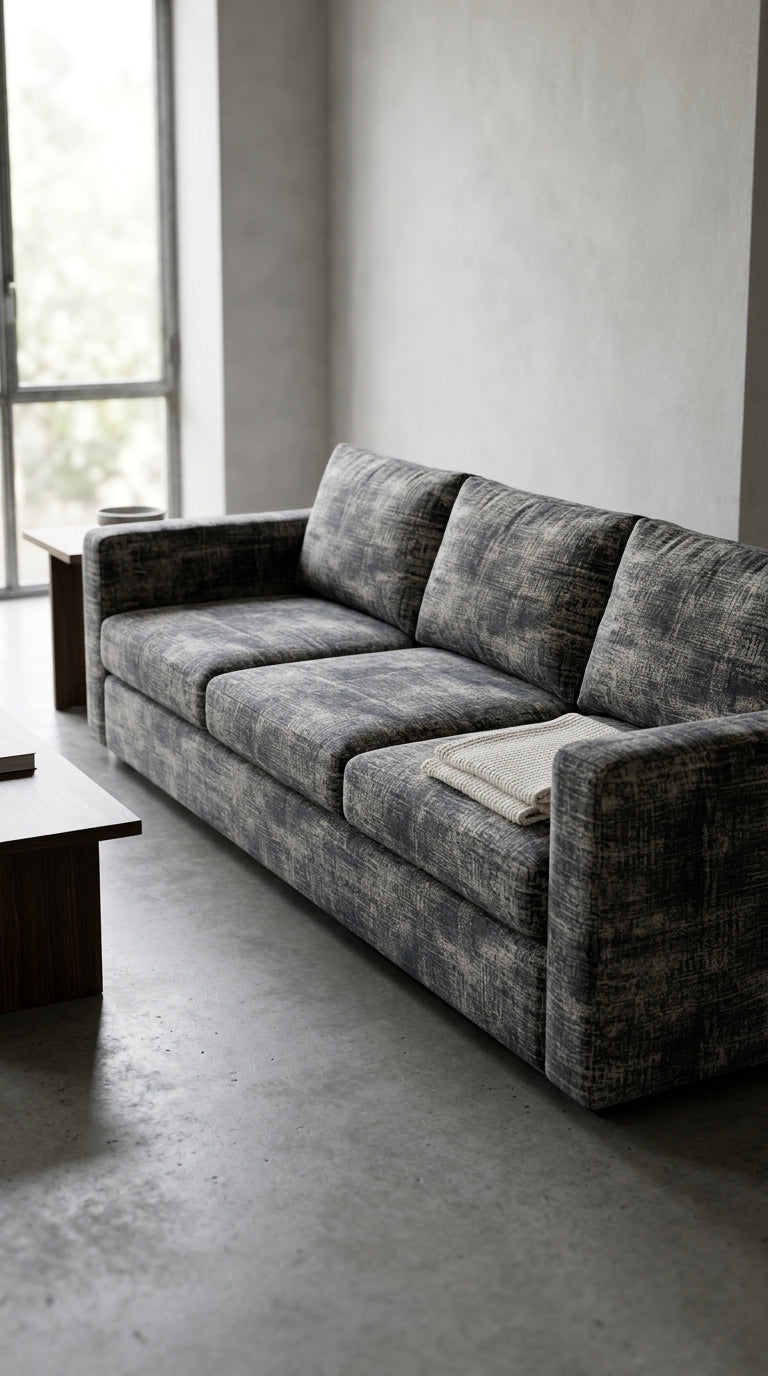 Abstract Distressed Jacquard Silk Fabric — Charcoal & Beige Premium