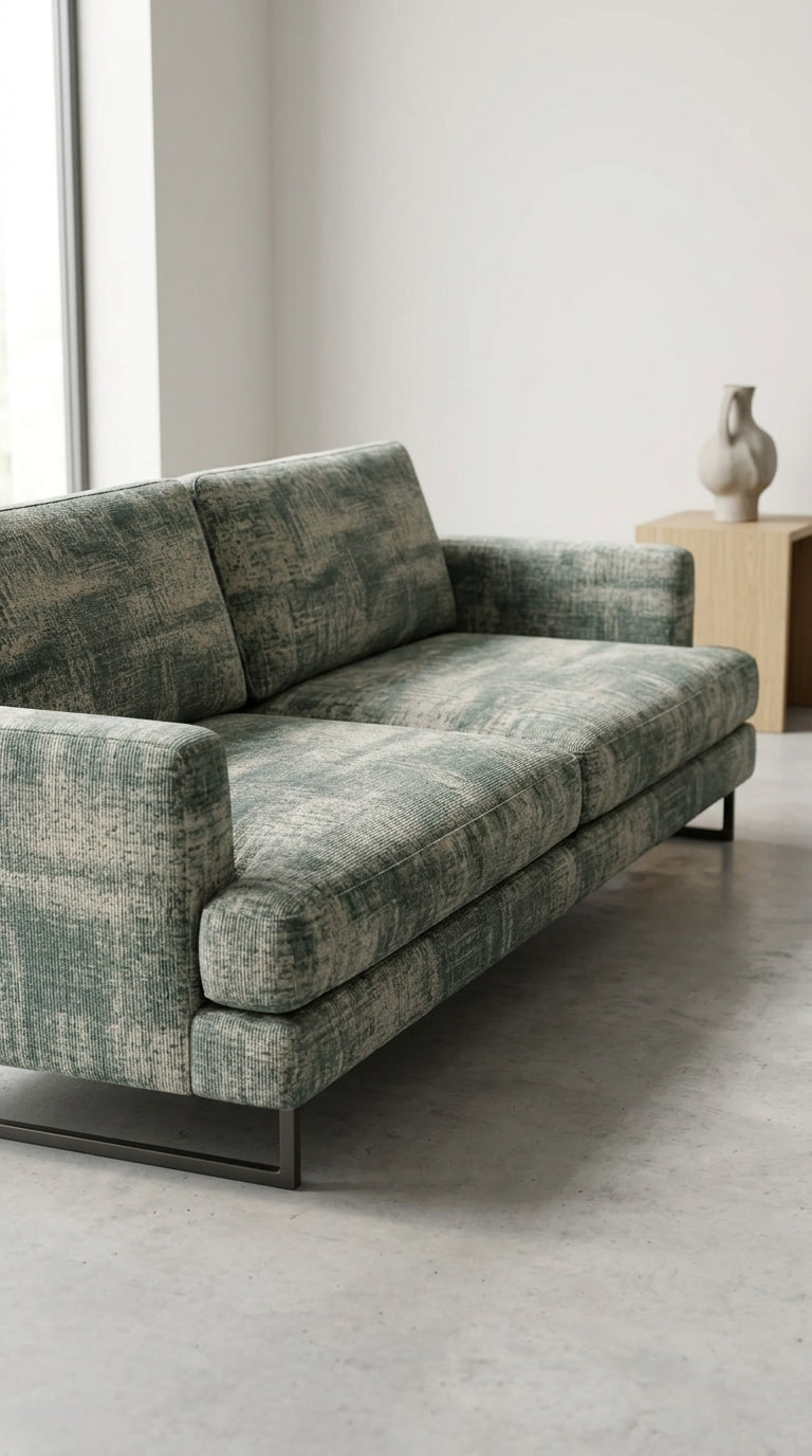Abstract Distressed Jacquard Silk Fabric — Forest Green & Beige Premium