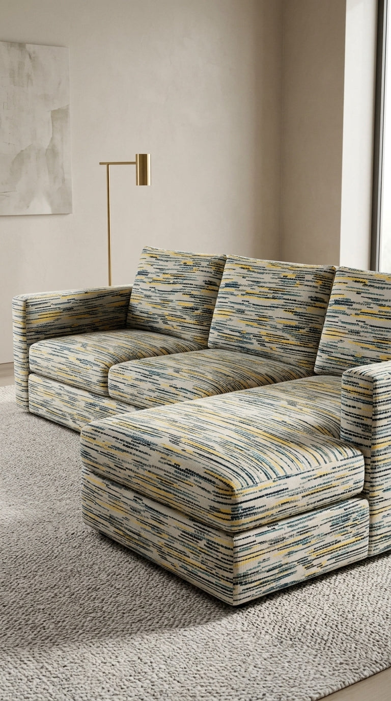 Abstract Multicolor Stripe Fabric — Teal & Mustard Premium