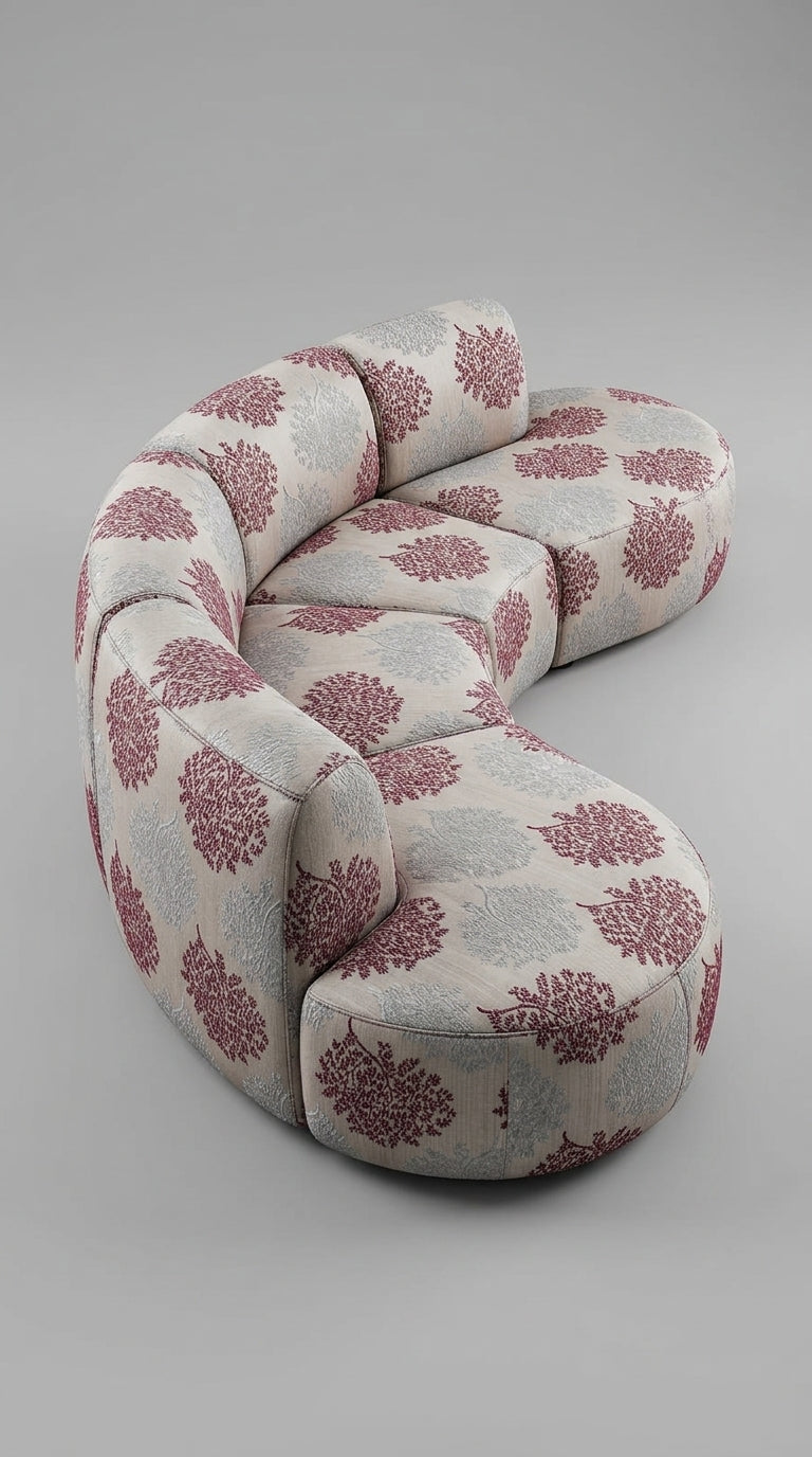 Botanical Jacquard Fabric — Burgundy & Silver