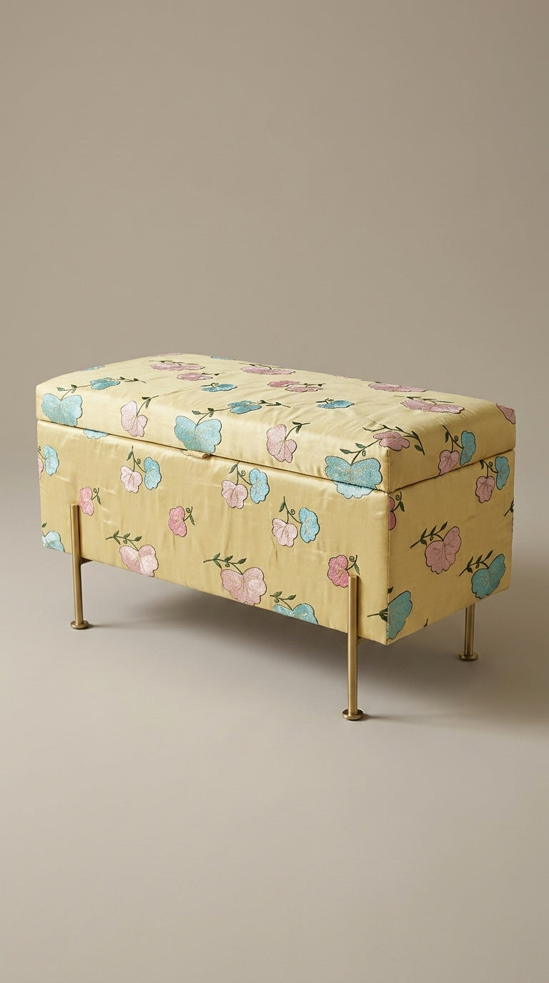 Butter Yellow Silk Appliqué Floral Fabric
