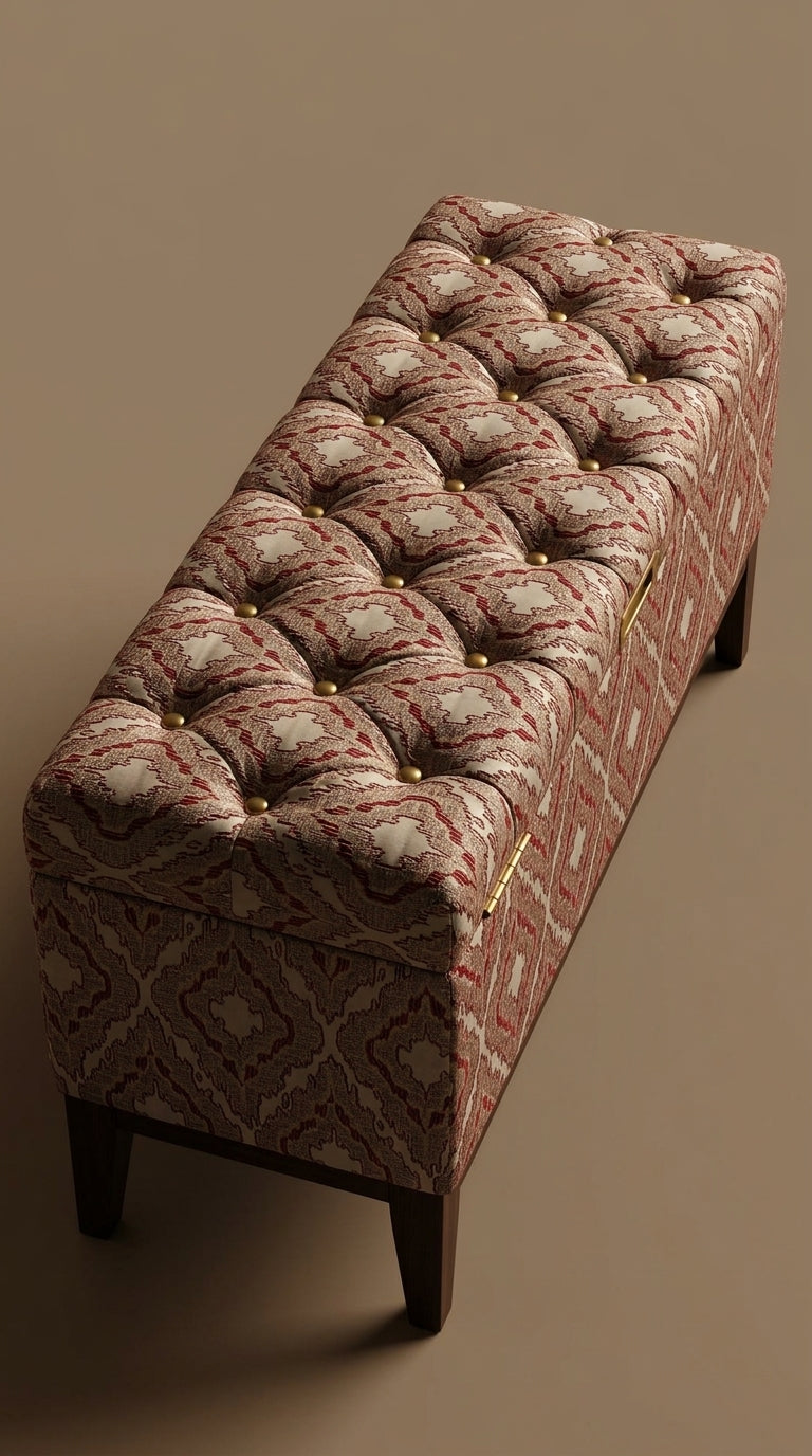 Ikat Medallion Jacquard Fabric — Crimson & Beige