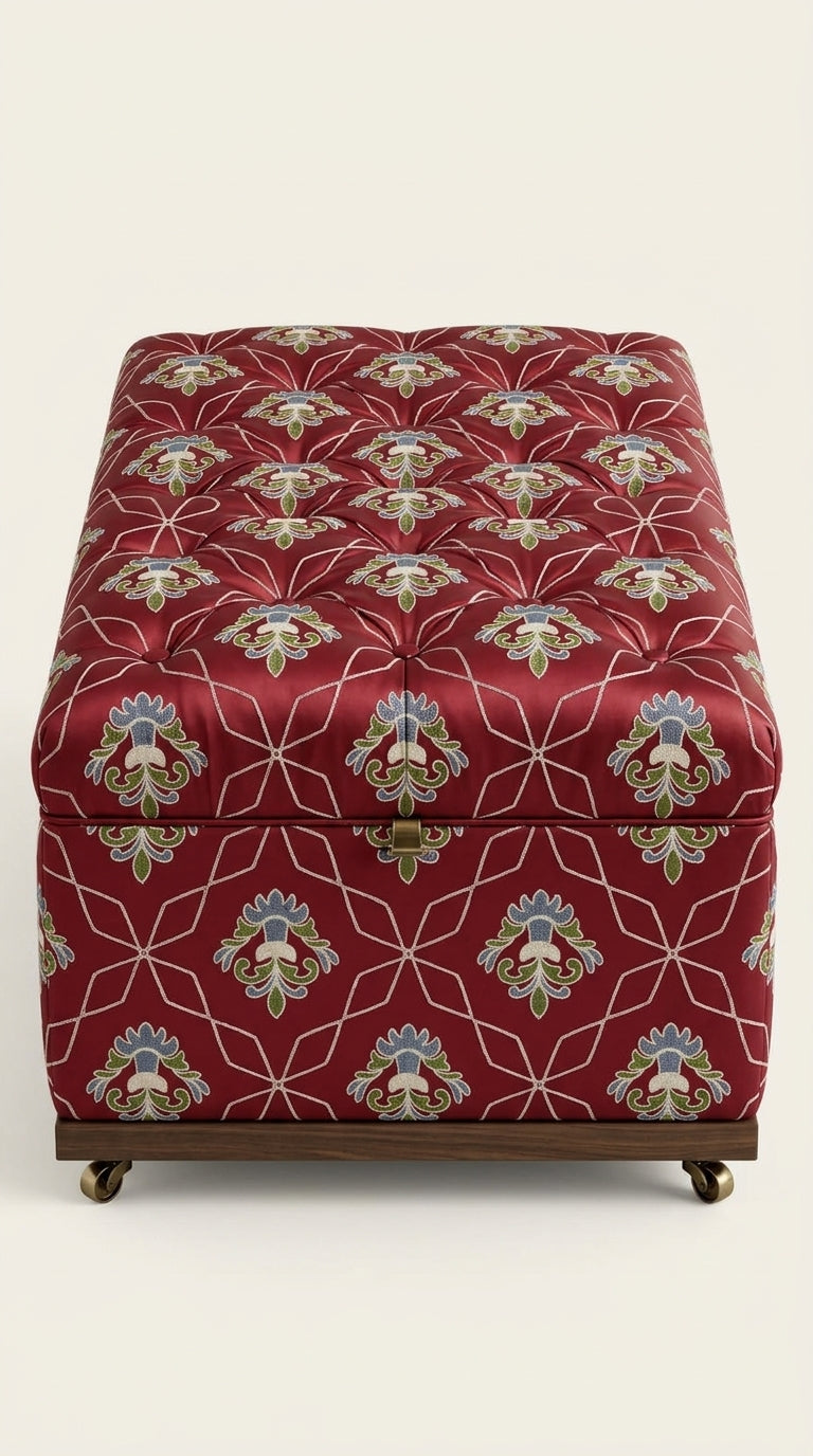 Maroon Embroidered Trellis Fabric
