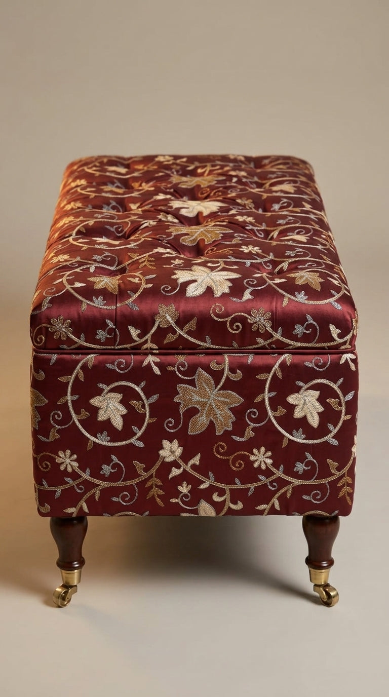 Maroon Silk Zardozi Star Floral Vine Fabric