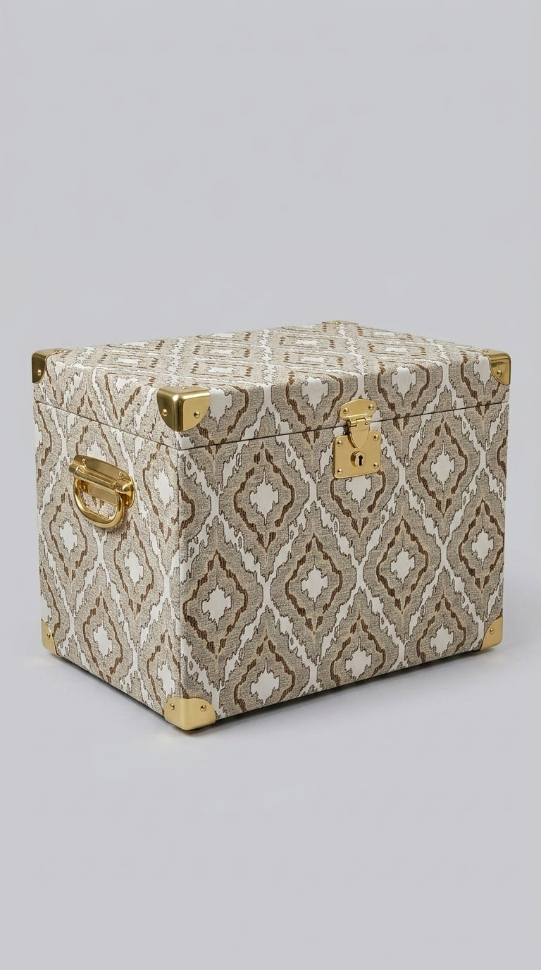 Ikat Medallion Jacquard Fabric — Taupe & Ivory