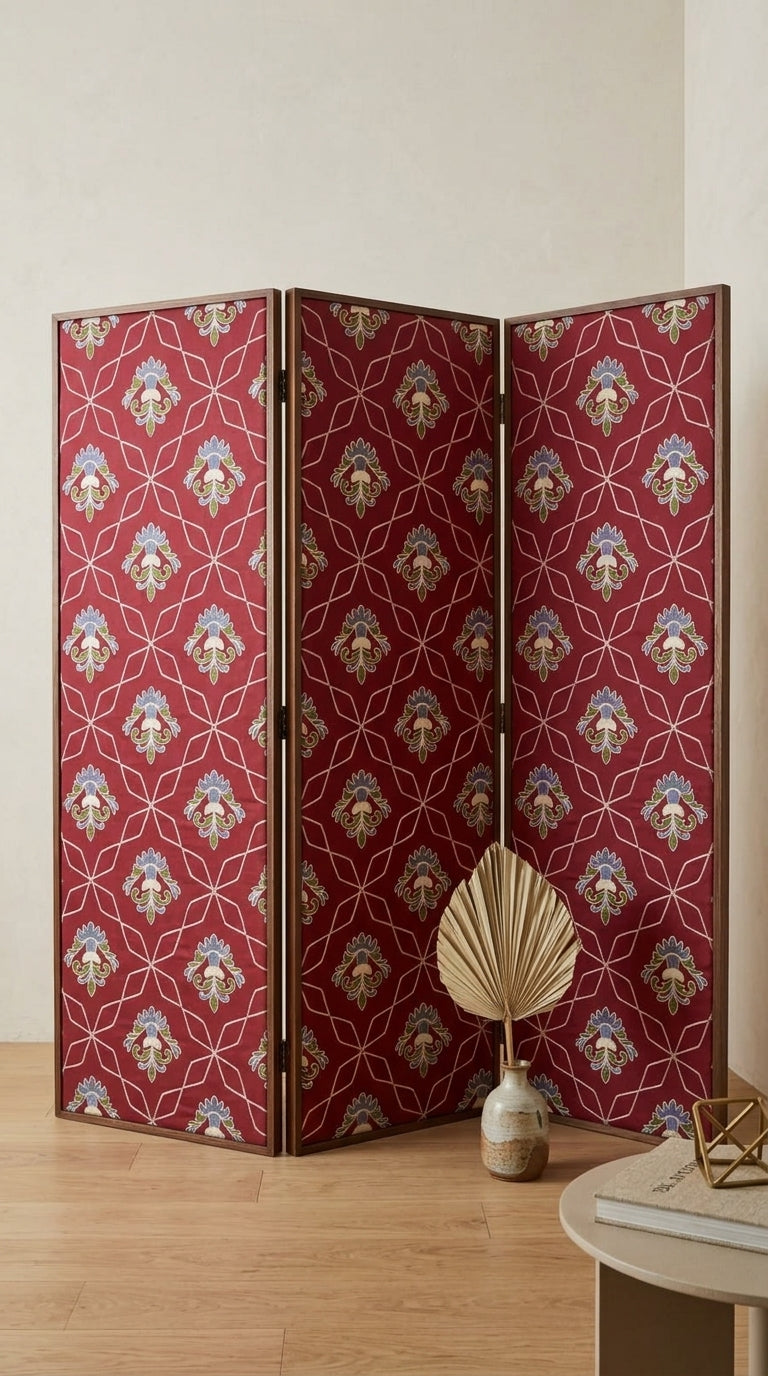 Maroon Embroidered Trellis Fabric