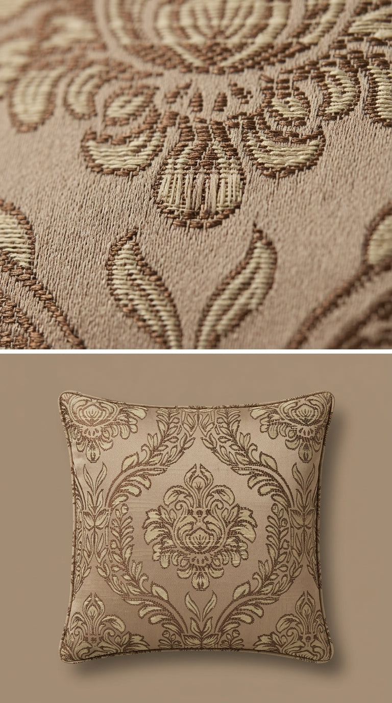 Damask Jacquard Silk Fabric — Gold & Taupe Premium