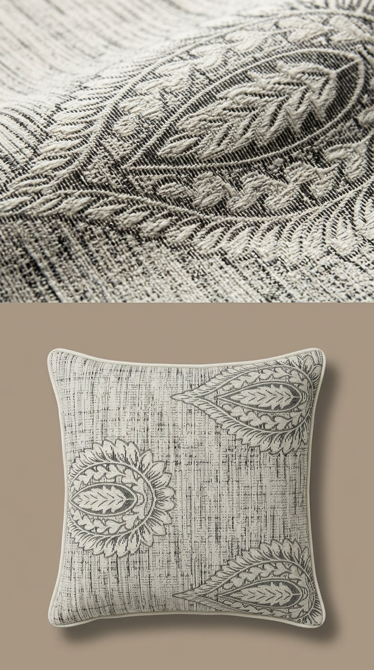 Textured Paisley Jacquard Fabric — Charcoal & Ivory Premium