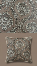 Damask Jacquard Silk Fabric — Taupe & Ivory Premium