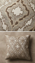 Ikat Diamond Jacquard Fabric — Ivory & Taupe Premium