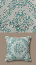 Teal Ivory Floral Damask Silk Fabric