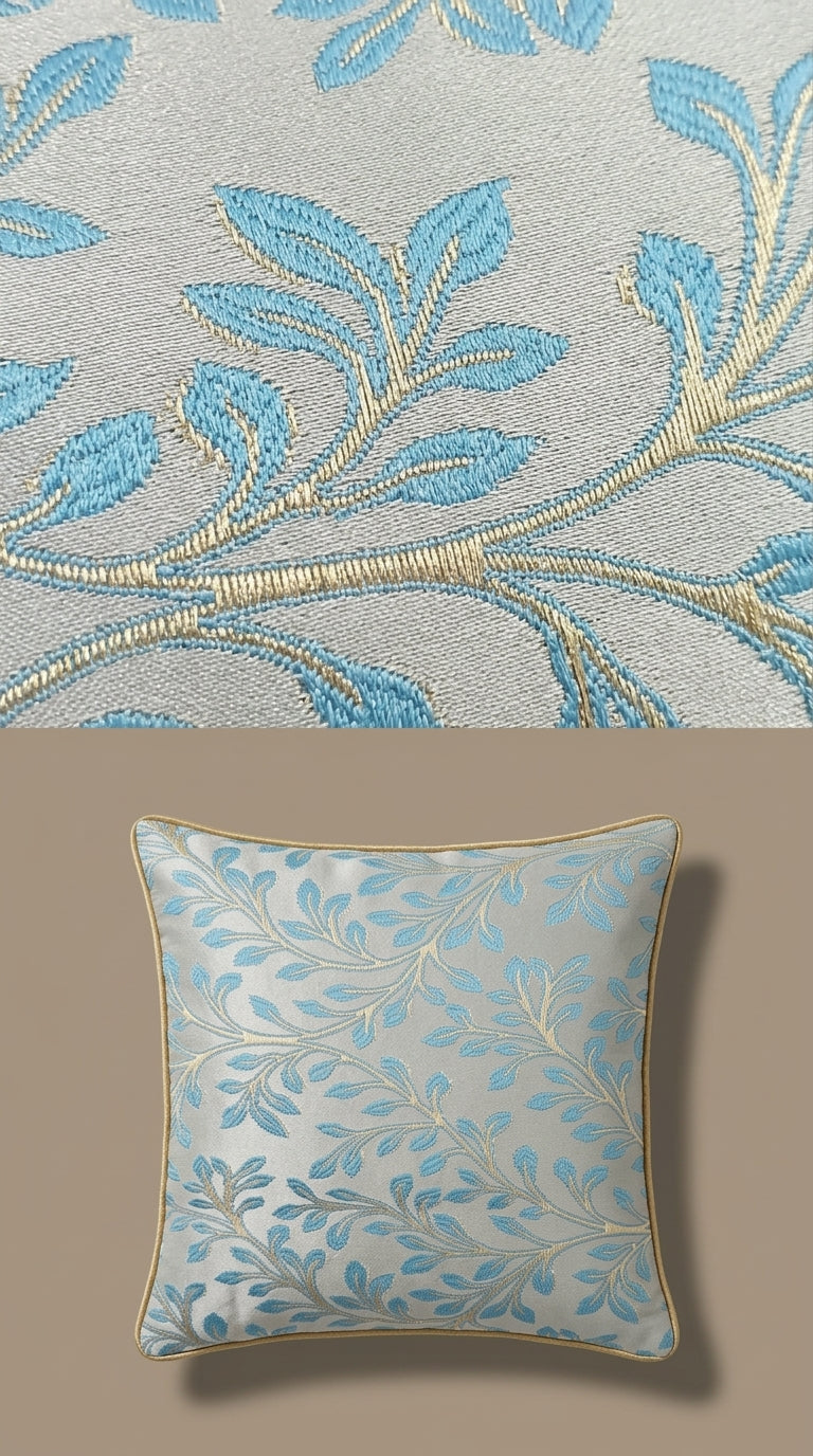 Powder Blue Gold Leaf Silk Fabric