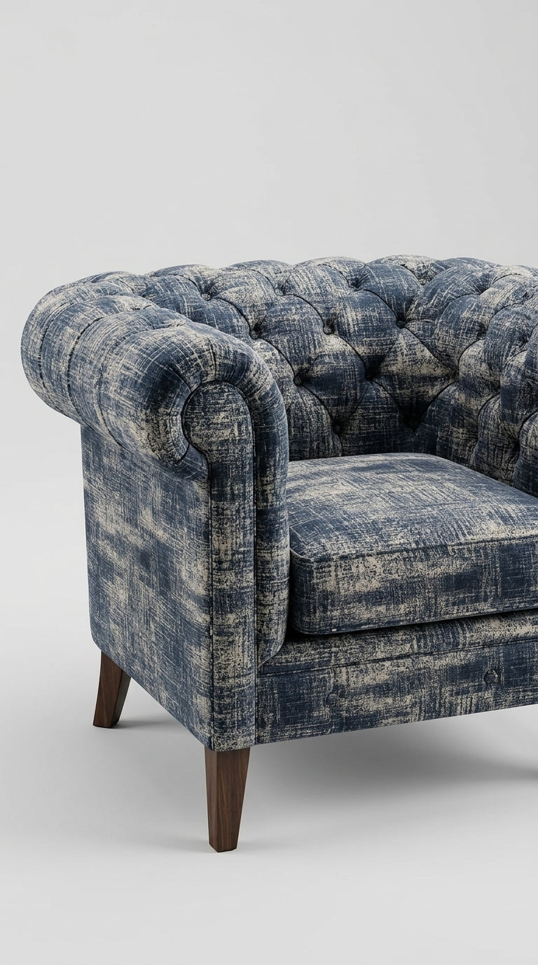 Abstract Distressed Jacquard Silk Fabric — Navy & Ivory Premium